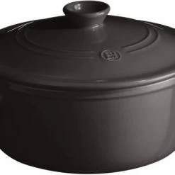 Emile Henry Schmortopf Rund In Fusain 28 Cm / 20 Cm / 12,5 Cm / 5,3 Liter