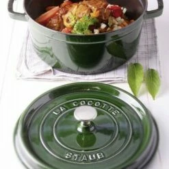 Staub Cocotte Rund Aus Gusseisen In Basilikumgrün 24 Cm / 20 Cm / 10 Cm/ 3,8 Liter -Casserole shop cc aubergine rde aub argent amb 1 l 2